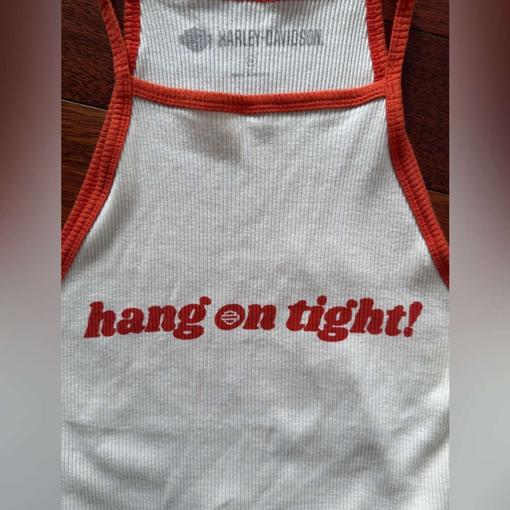 Harley Davidson | Cropped Graphic Tank Top | Medium | Orange/White | NWOT - Picture 3 of 5